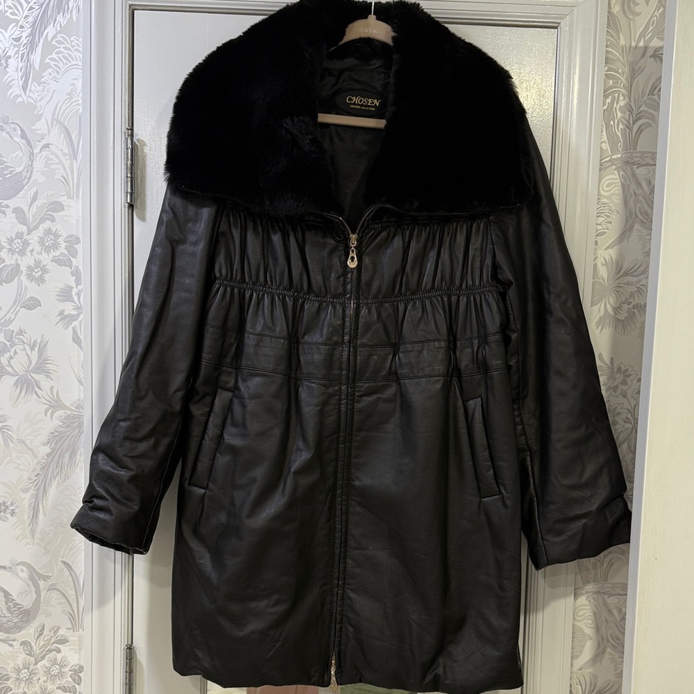 Leather and Fur coat. Xl